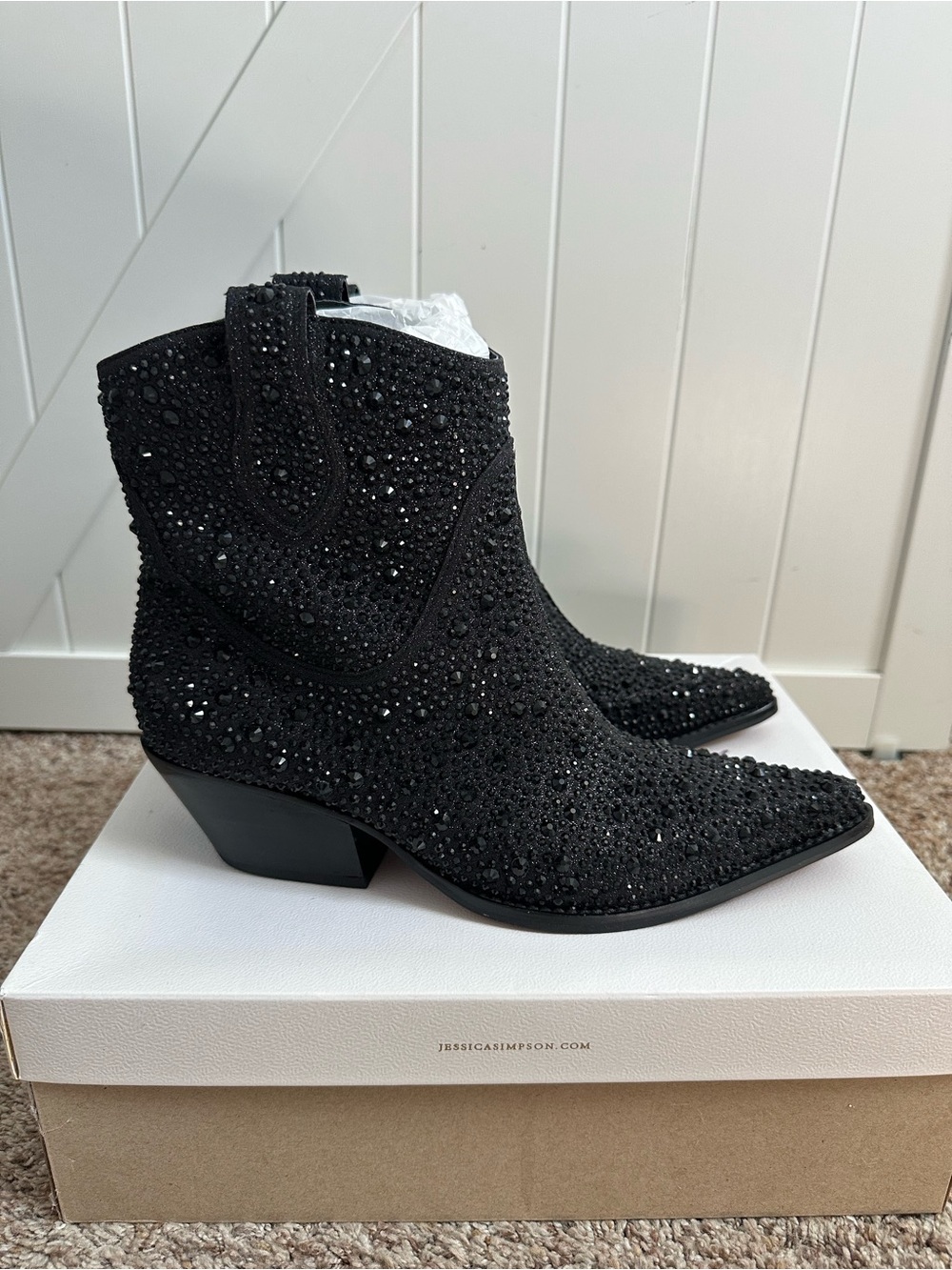 Jessica Simpson Tamira2 Black Rhinestone Western Cowboy Boots Women’s 9.5 - Picture 4 of 9